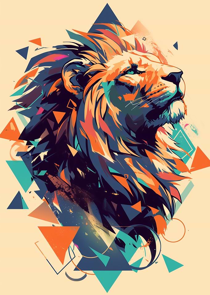 Geometric Lion Head Art