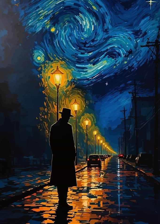 Man in Hat on Rainy Street
