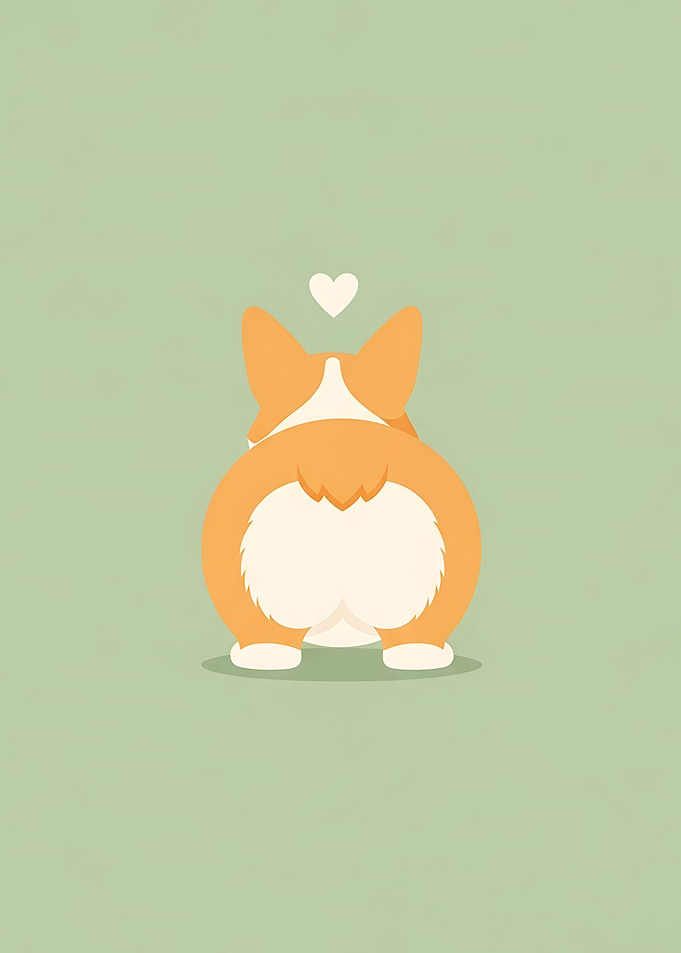 Corgi Print — Cute Corgi Butt Funny Dog Poster, Framed Corgi Wall Art, Dog Lover Decor,