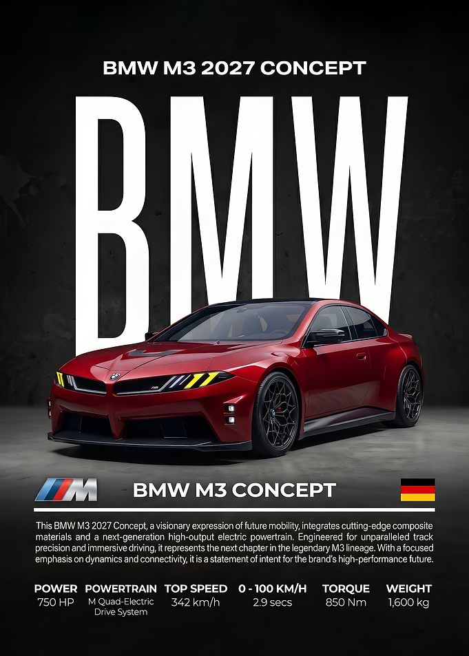 sleek bmw m3 ev Concept Car poster