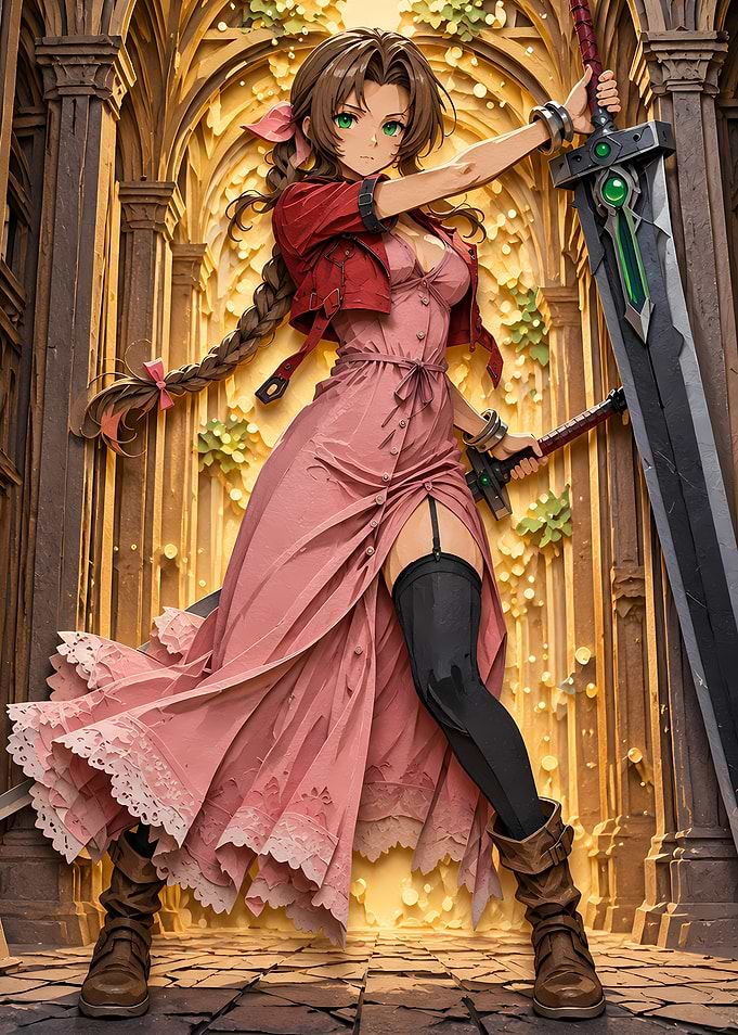 Aerith Gainsborough with Buster Sword