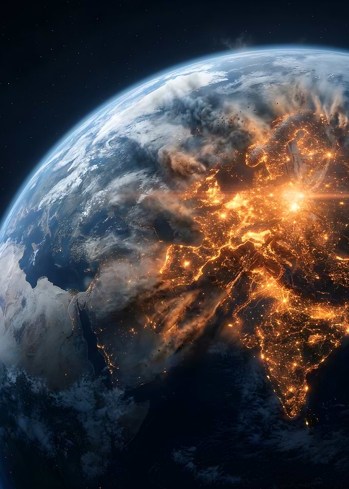 Earth at Night with Smoke