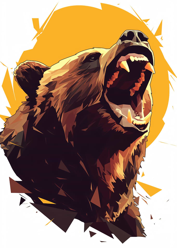 Aggressive Bear Roaring with Yellow Background