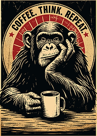 Chimpanzee with Coffee and Text