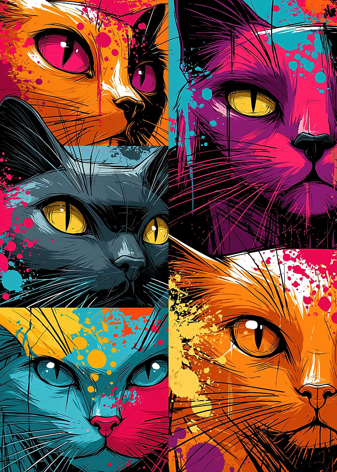 Vibrant Cat Portraits Collage