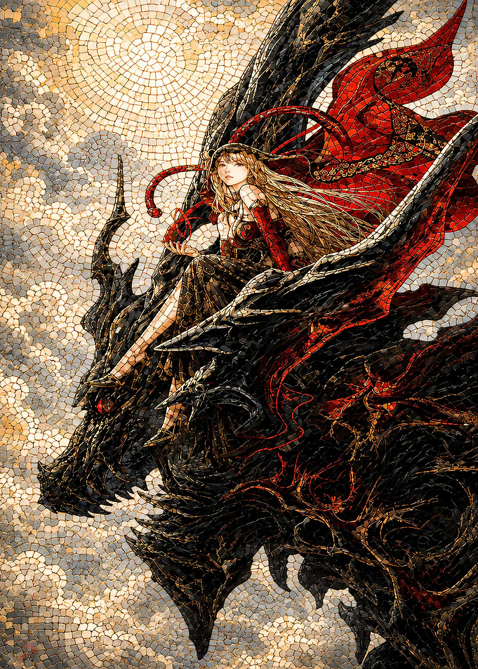 Woman Riding a Dragon Mosaic