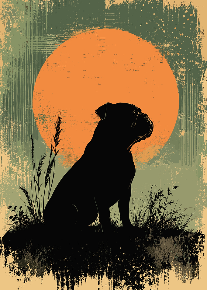 Bulldog Silhouette Against Orange Sun