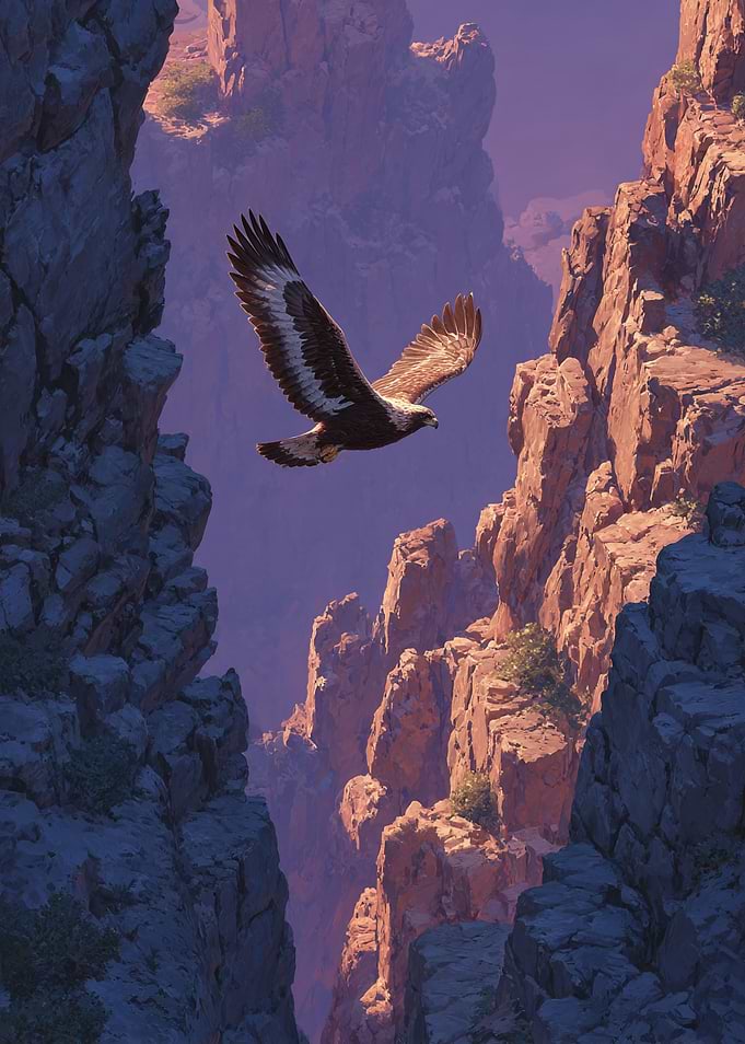 Eagle soaring through a canyon