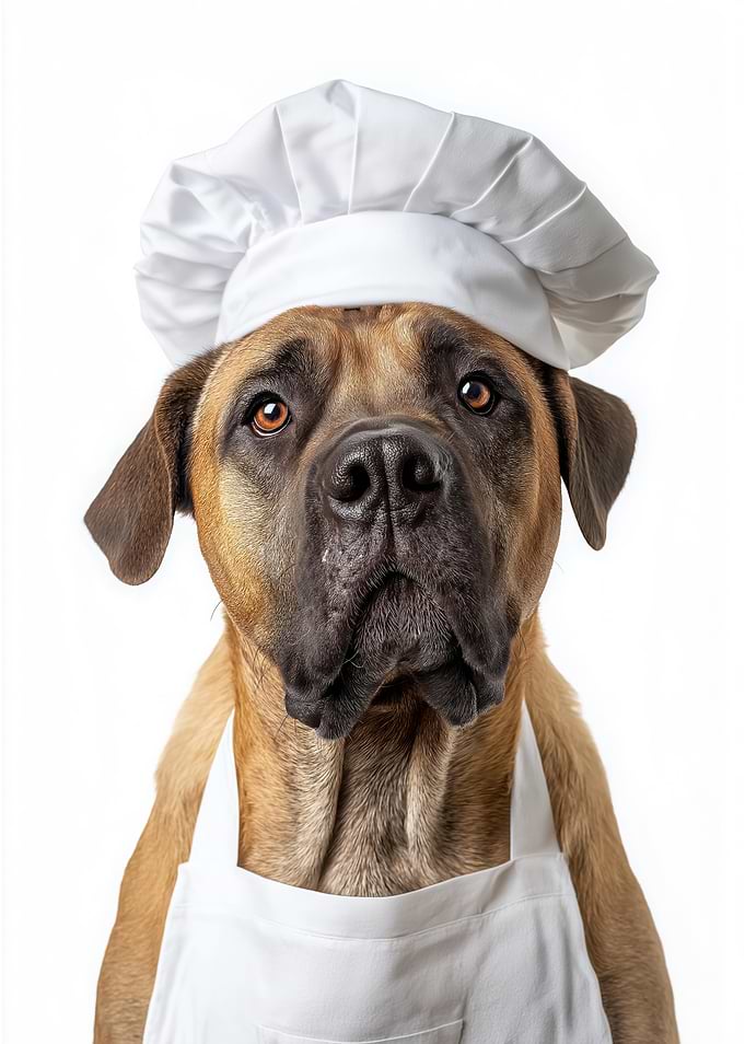 Boerboel Dog Chef in Chef Hat and Apron