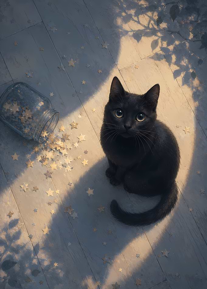 Black Cat with Star Confetti