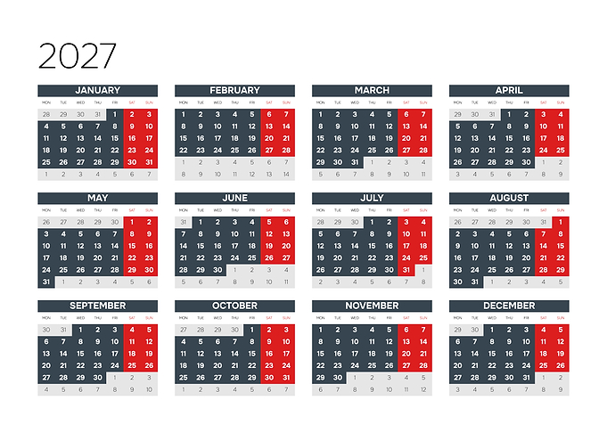 2027 Calendar Grid