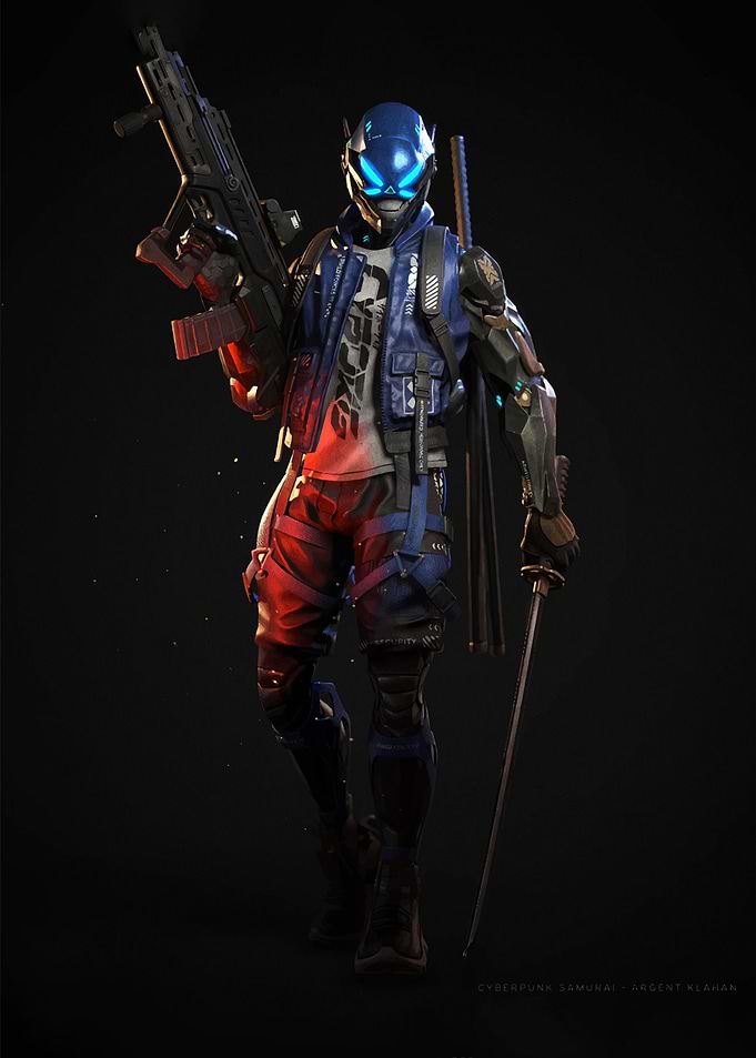 Cyberpunk Samurai with Futuristic Weapons