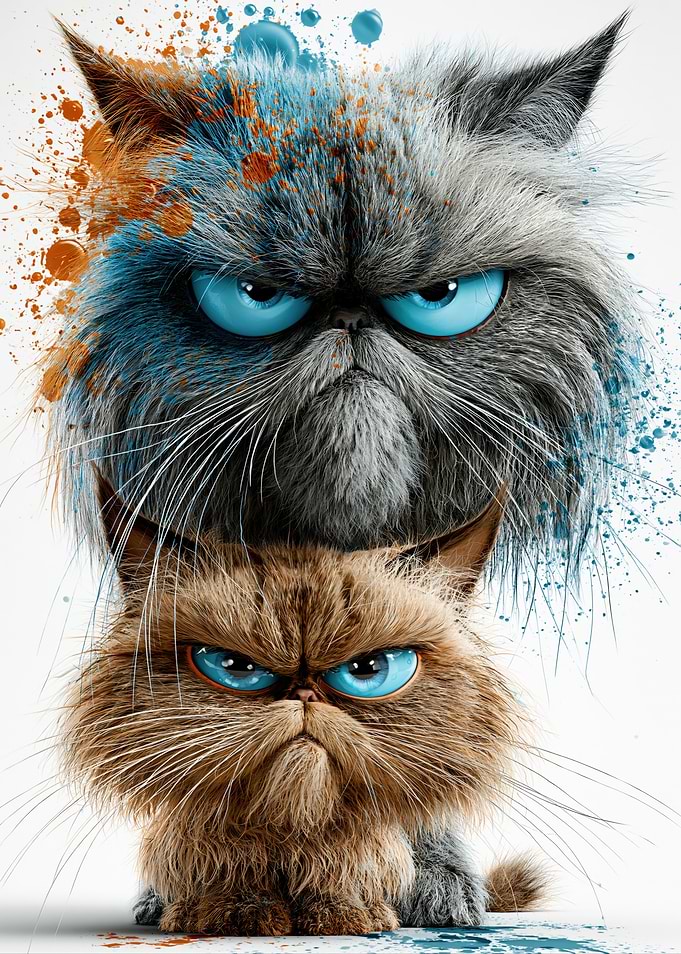 Two Grumpy Cats with Blue Eyes