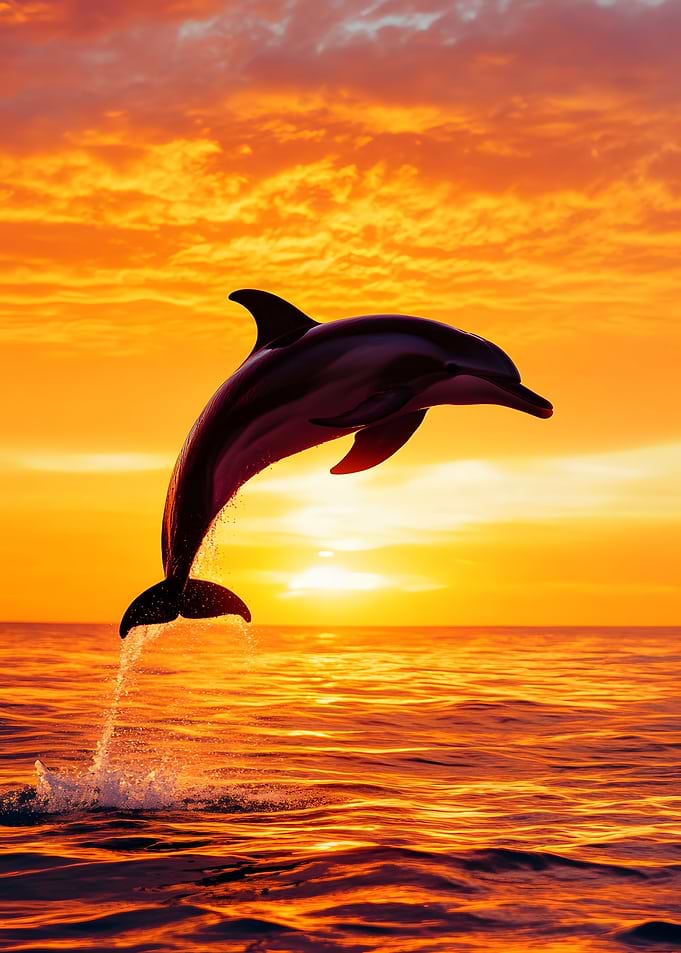 Dolphin Breaching Golden Ocean Sunset