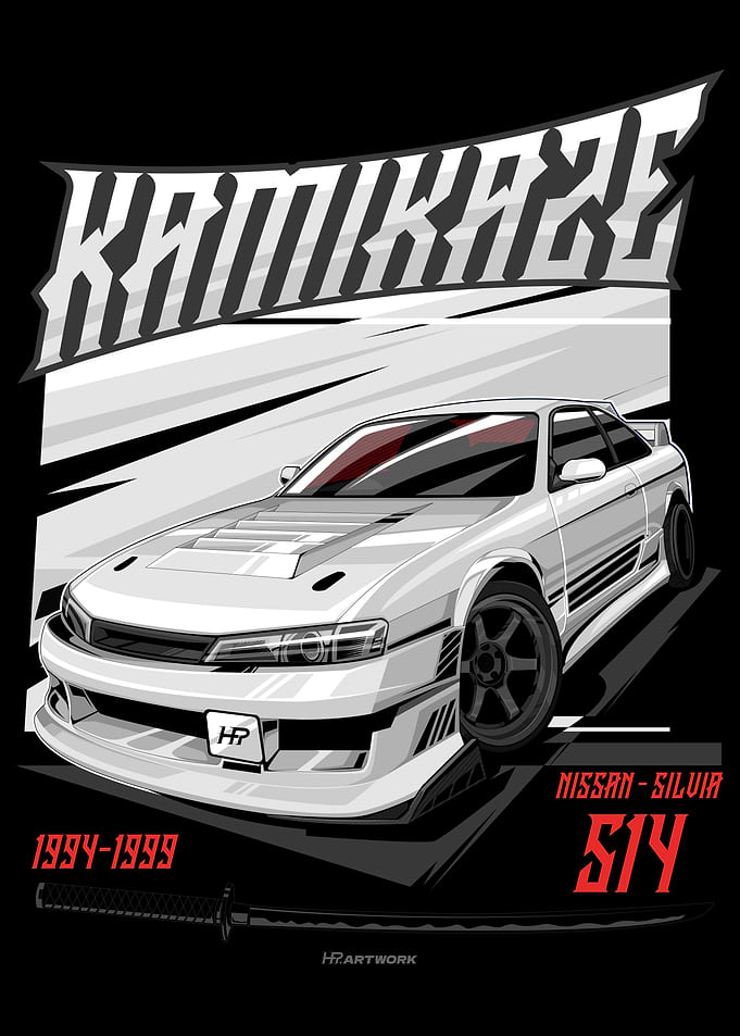 White Nissan Silvia S14 Drift Car Art