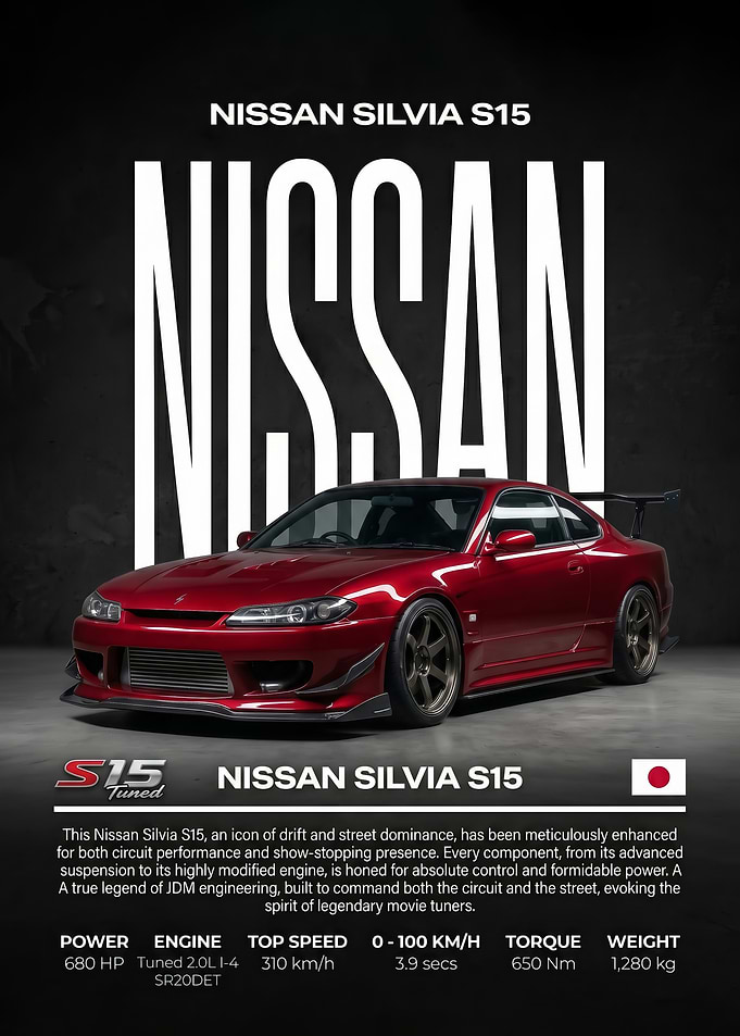 sleek red Nissan Silvia S15 Tuned Car