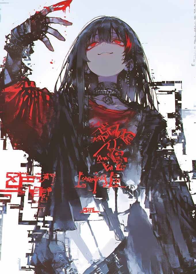 Gothic Anime Girl with Red Eyes