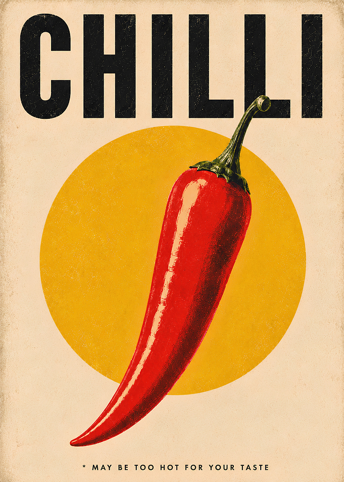 Vintage Chilli Pepper Retro Kitchen Poster