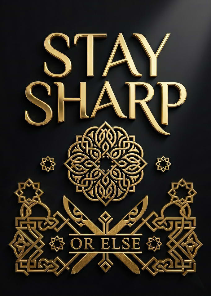 Stay Sharp Or Else Gold Text