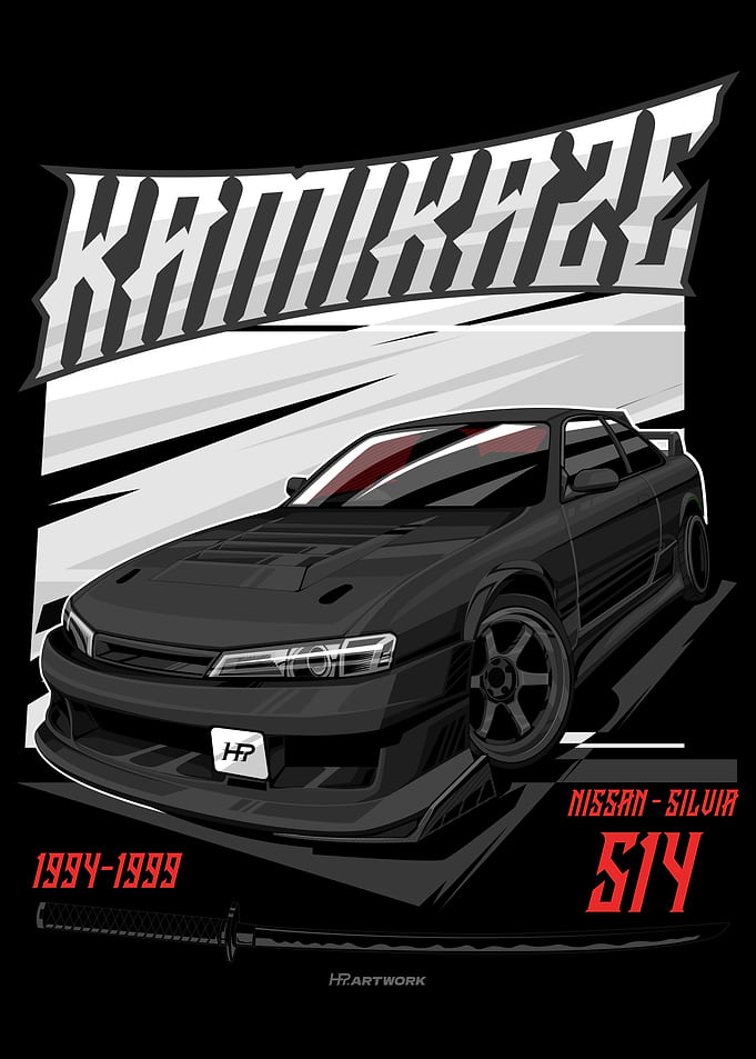 Black Nissan Silvia S14 Drift Car Art