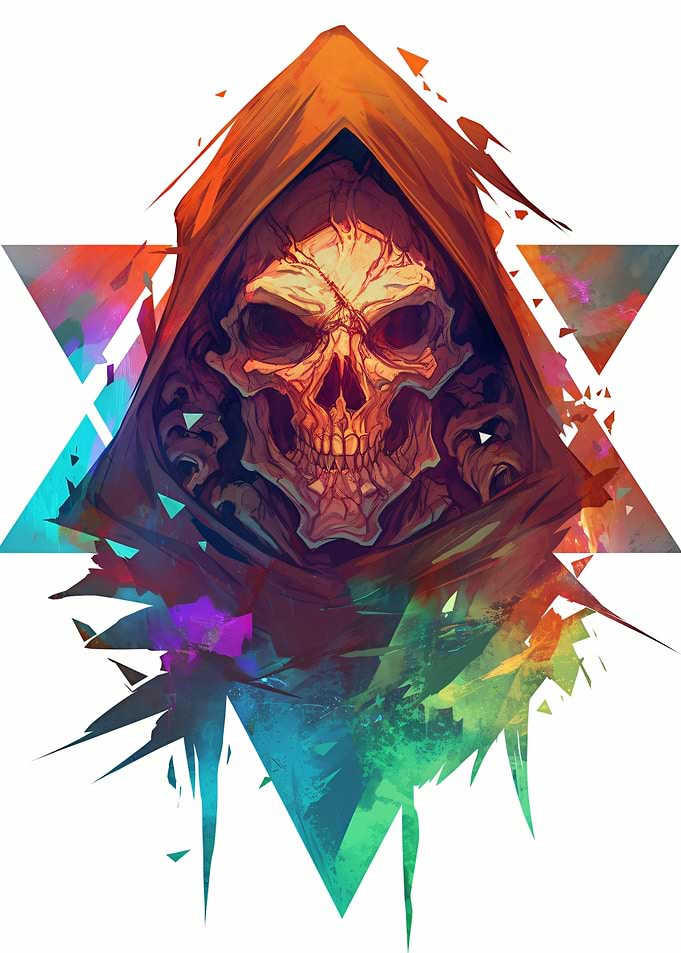Grim Reaper Skull with Geometric Design