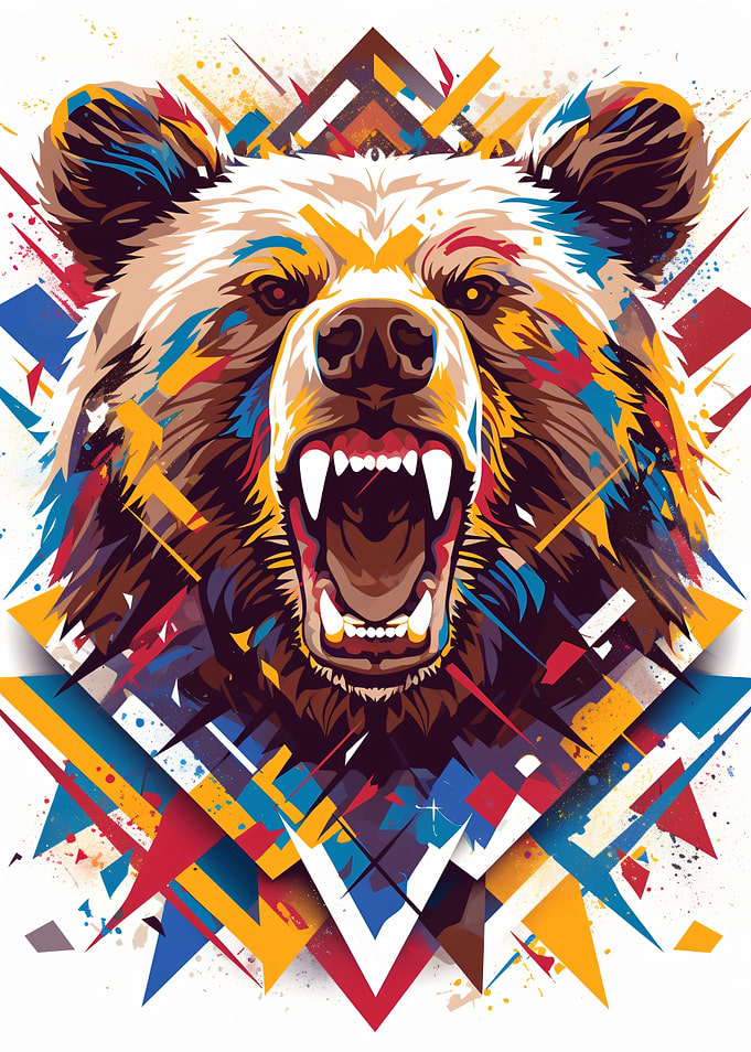Aggressive Bear with Geometric Patterns