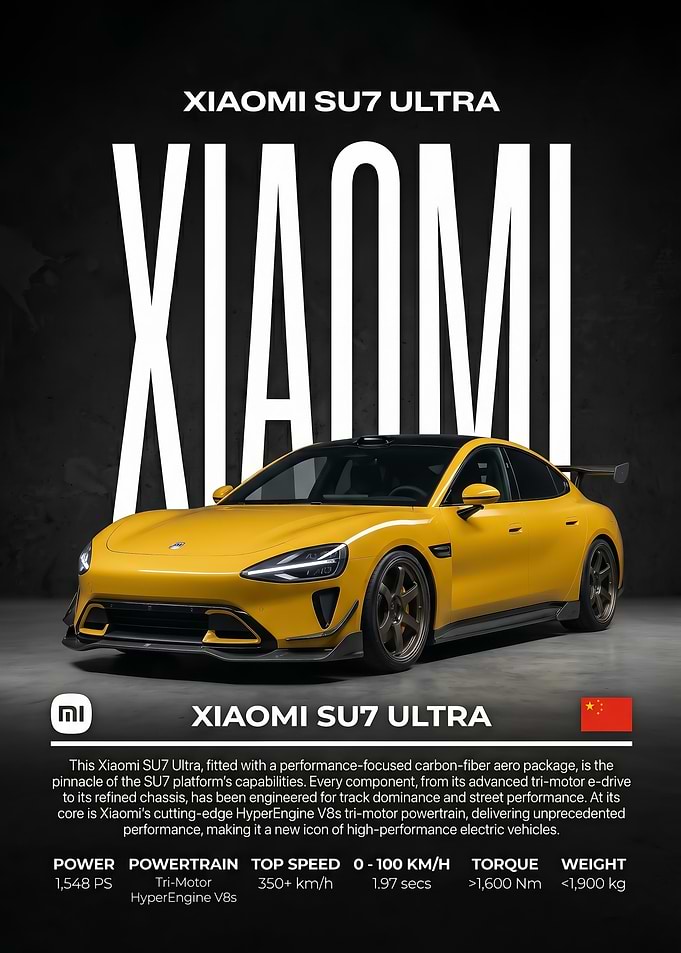 sleek Xiaomi SU7 Ultra Electric Car poster