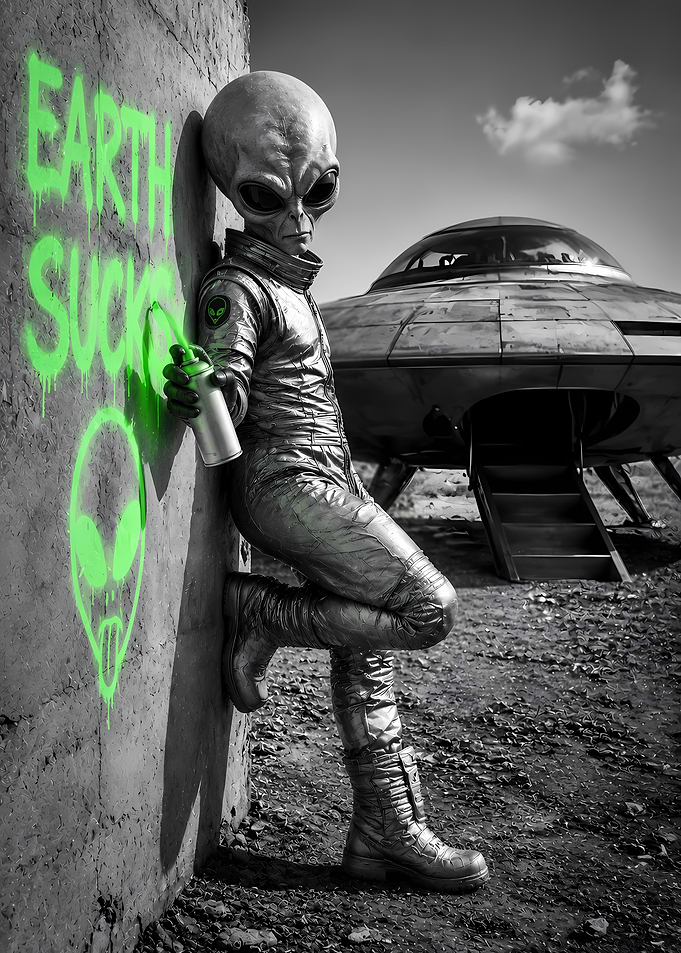 Alien Graffiti Artist with UFO