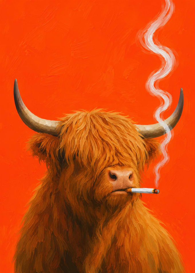 Highland Cow Smoking Cigarette