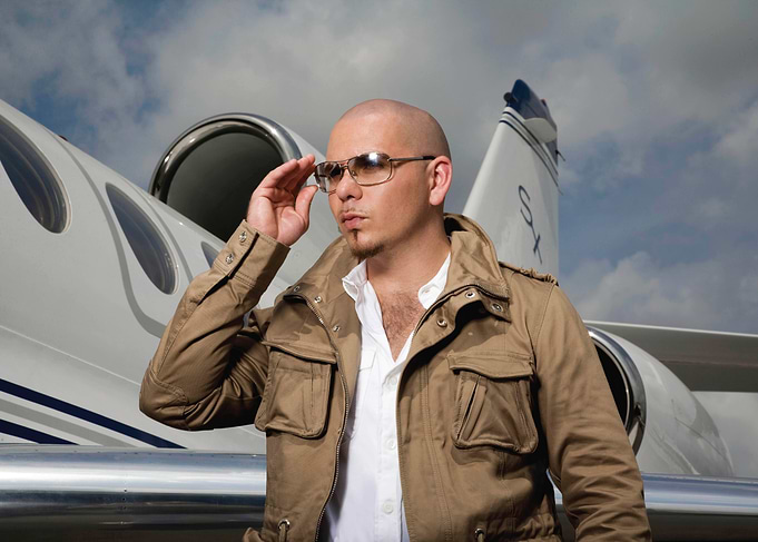 Pitbull by a private jet