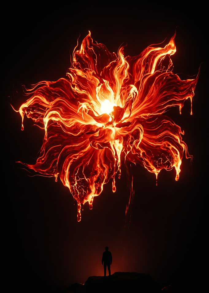 Red Lava Flower Blooming in Complete Darkness