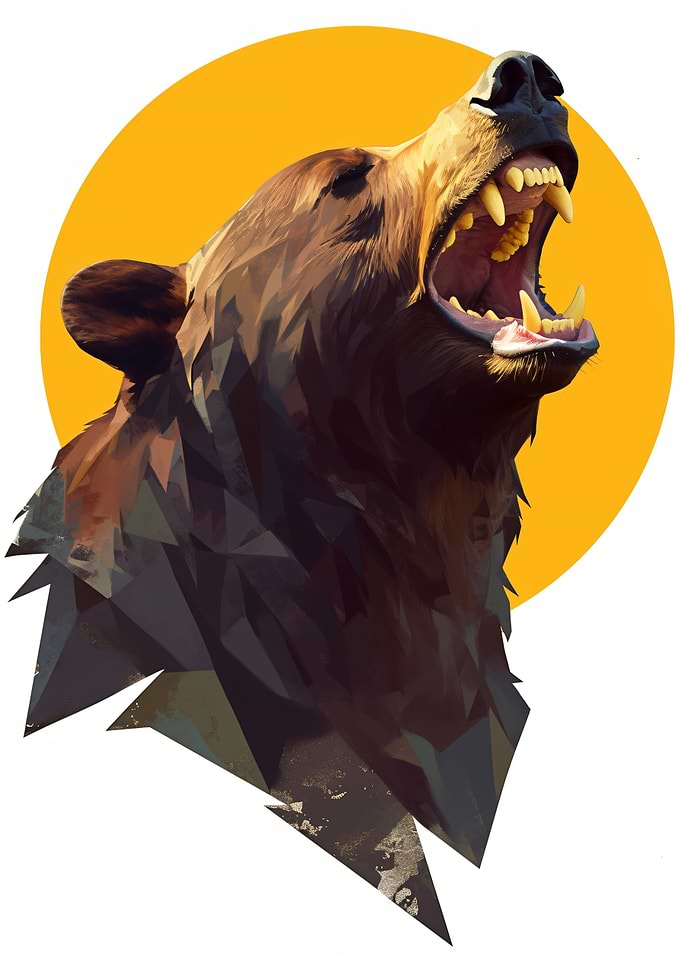 Aggressive Bear Roaring with Yellow Sun