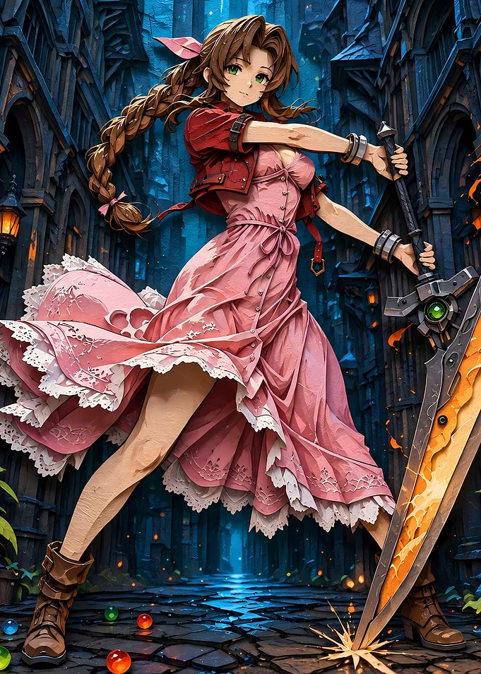 Aerith Gainsborough with Buster Sword