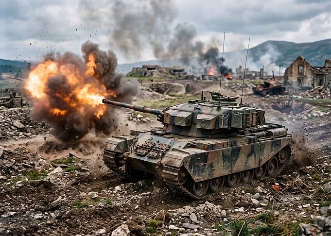 Centurion Tank Firing in a War Zone
