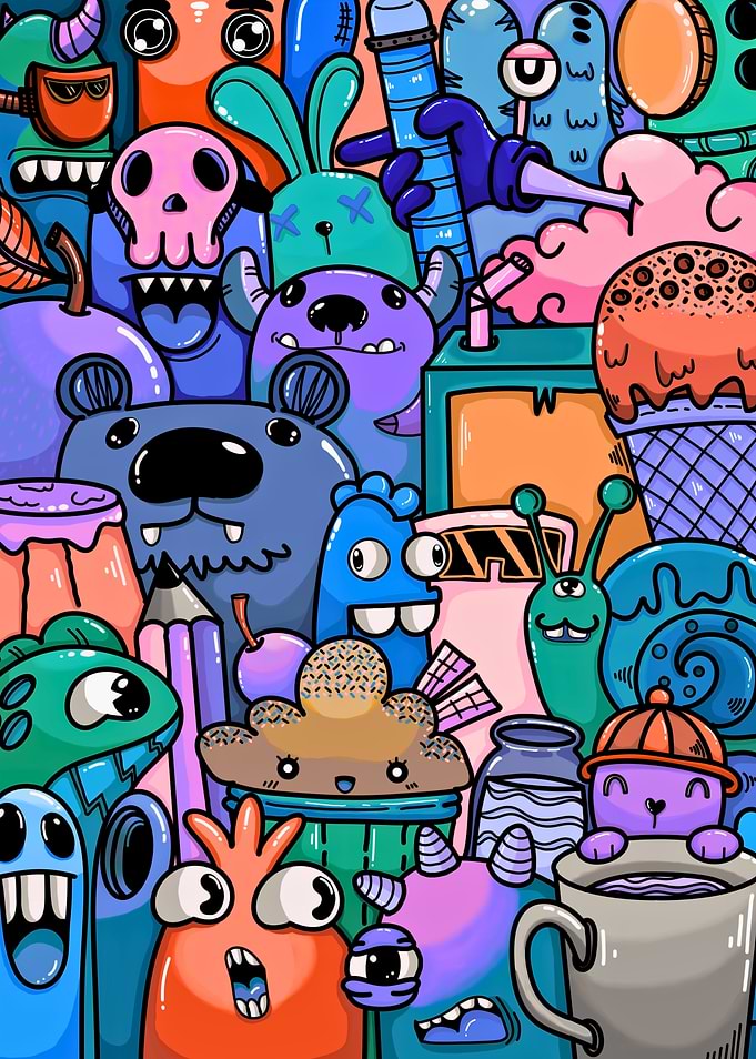 Doodle Monsters and Sweets Collage