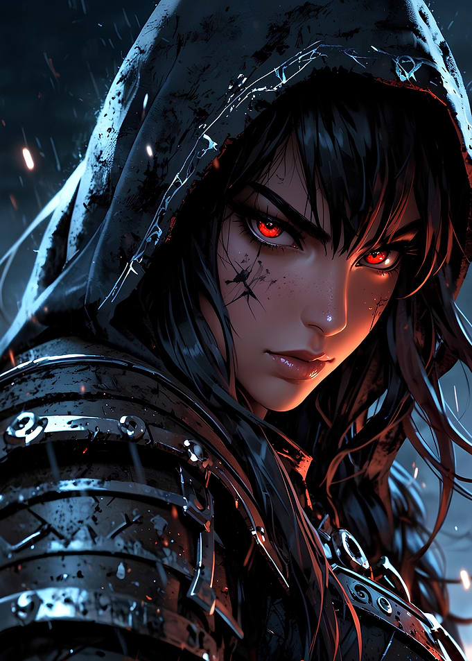 Warrior Woman with Red Eyes