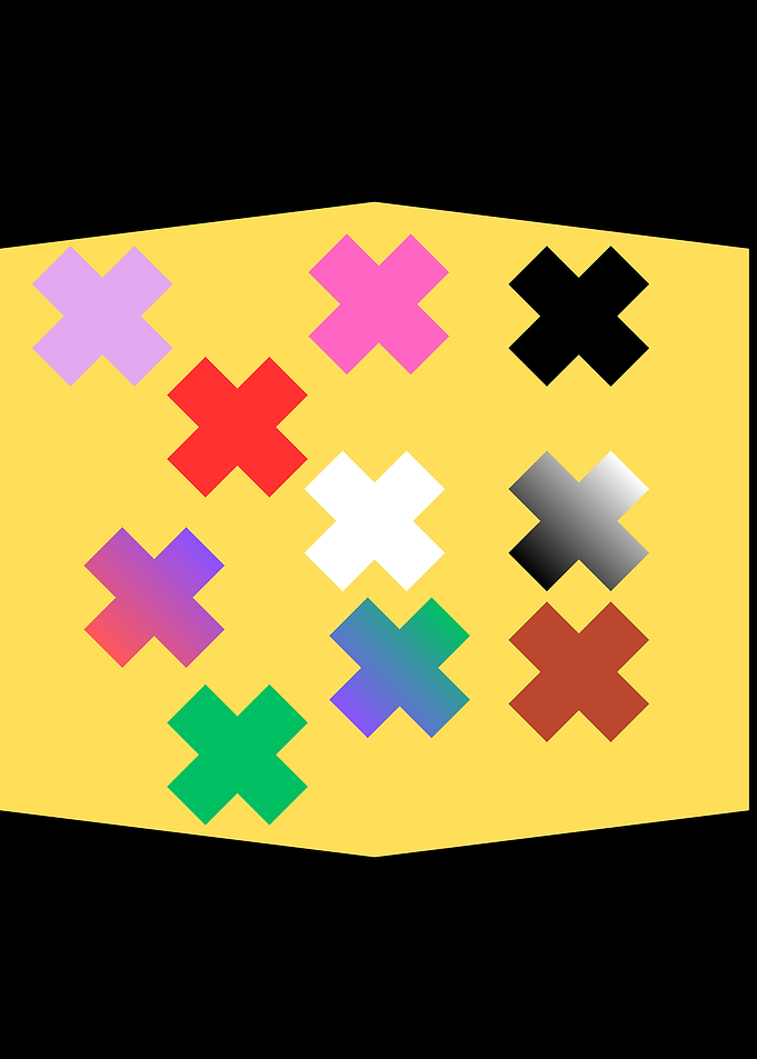 Colorful X Shapes on Yellow Background