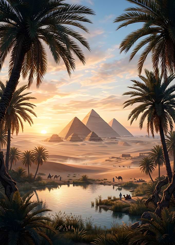 Egyptian Pyramids Oasis Sunset