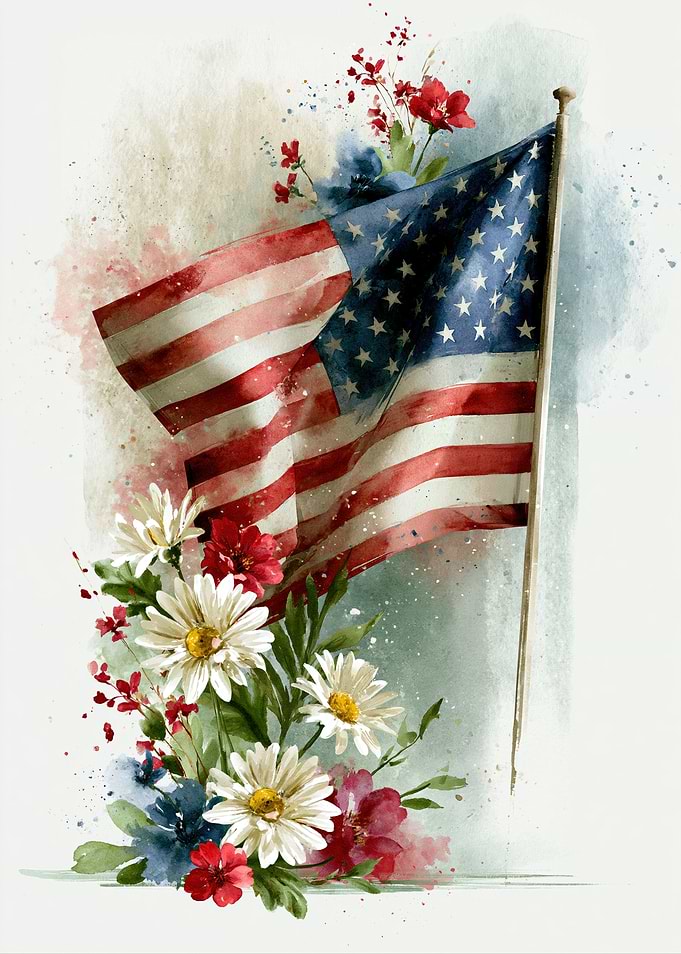American Flag with Flowers