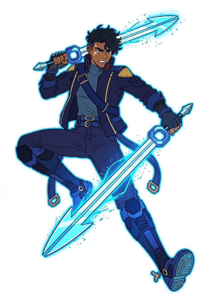 Anime Warrior with Glowing Swords