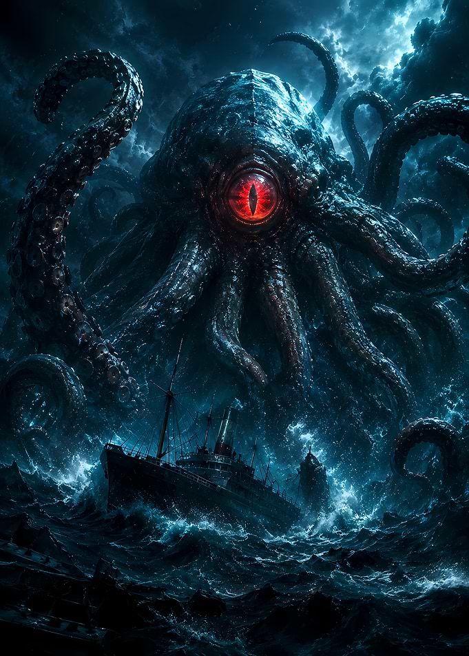 Giant Kraken Attacks Ship