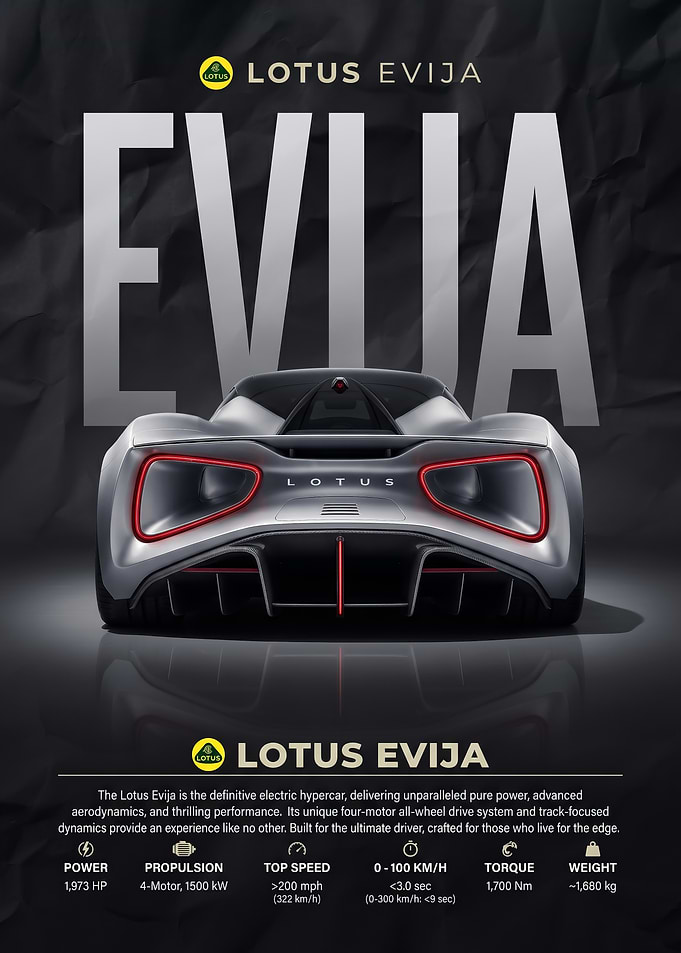 rear view Lotus Evija car poster