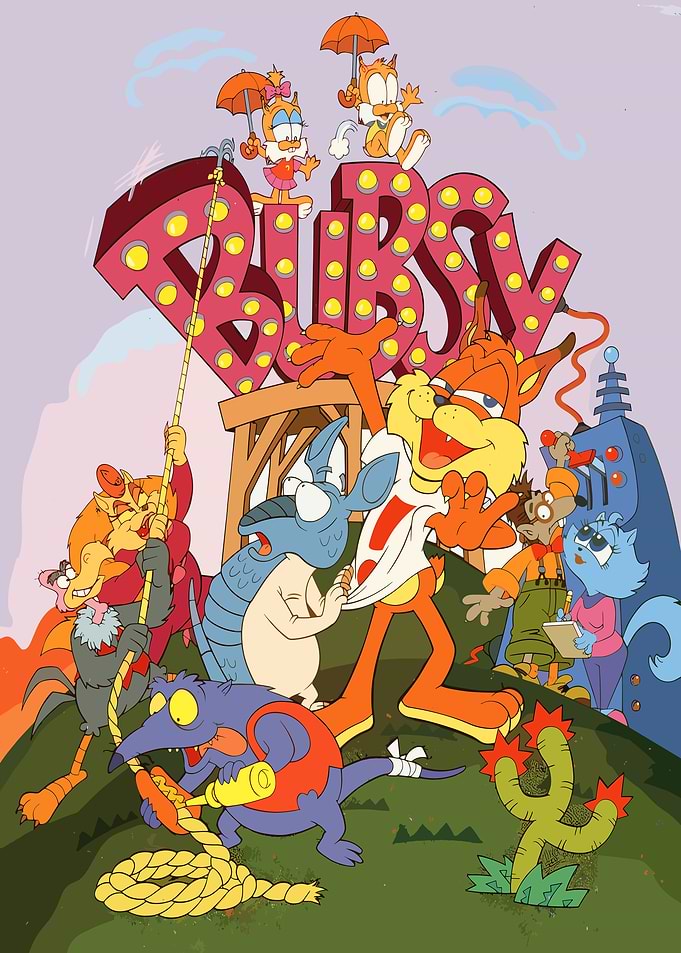 Bubsy Characters with Title Sign
