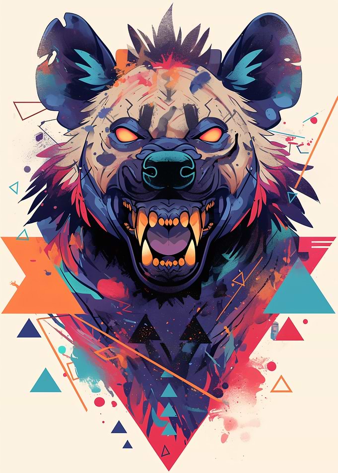 Aggressive Hyena with Geometric Art