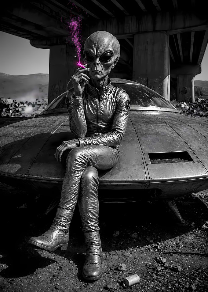 Alien Smoking on a UFO
