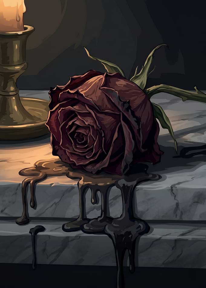 Dark Gothic Red Rose Still Life Poster