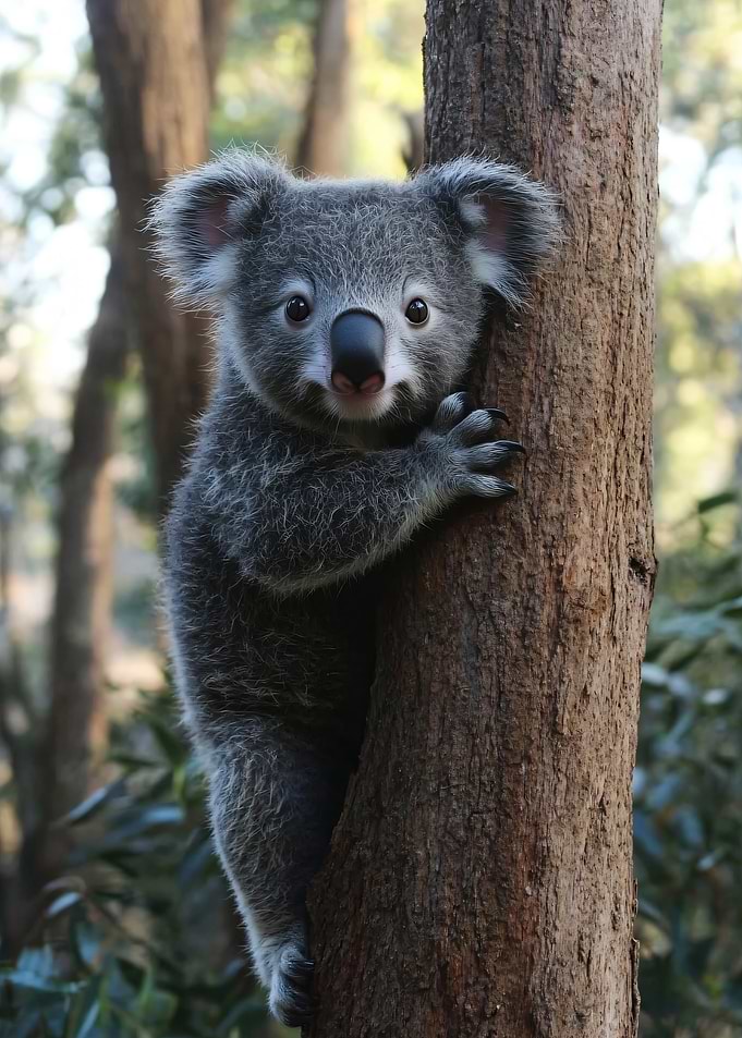 Cute Koala clinging to a tree
