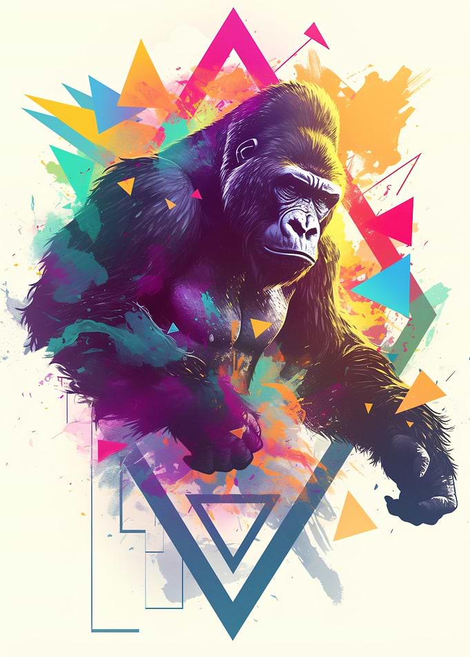 Gorilla with Geometric Abstract Background
