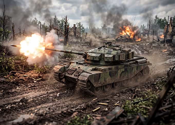 Tank firing in a war zone