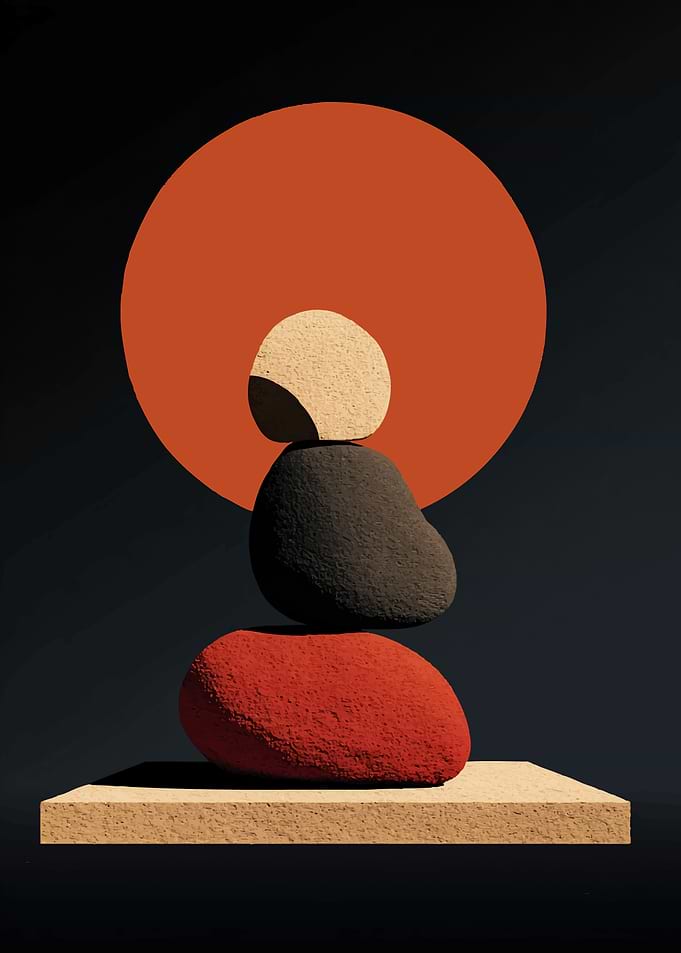 Zen Stone Balance with Orange Circle